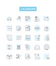 Calendar vector line icons set. Diary, Schedule, Datebook, Timeline, Booklet, Record, Register illustration outline