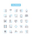 Calendar vector line icons set. Diary, Schedule, Datebook, Timeline, Booklet, Record, Register illustration outline