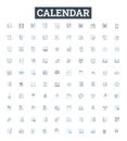 Calendar vector line icons set. Diary, Schedule, Datebook, Timeline, Booklet, Record, Register illustration outline