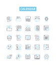 Calendar vector line icons set. Diary, Schedule, Datebook, Timeline, Booklet, Record, Register illustration outline