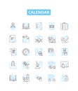 Calendar vector line icons set. Diary, Schedule, Datebook, Timeline, Booklet, Record, Register illustration outline