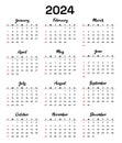 2024 Calendar Vector: Modern, editable, monthly template for efficient planning in English