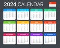 2024 Calendar - vector template graphic illustration - Singaporean version