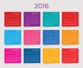 Calendar vector template 2016 Royalty Free Stock Photo