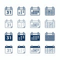 Calendar vector web icons. Day date month agenda, calendar organizer memo icons