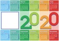 2020 calendar with vertical coloured stripes