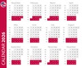 2026 calendar with vertical grid. Vector calendar Royalty Free Stock Photo