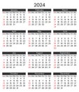 2024 calendar, vertical. Modern vector illustration. Plan your year