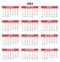 2024 calendar, vertical. Modern vector illustration