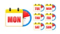 Calendar web buttons - Days of the week. The days of week badges. Set of Every Day of a Week Calendar. Royalty Free Stock Photo