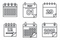 Calendar week icons set, outline style