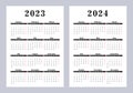 Calendar 2023 and 2024, week starts on Monday, basic business template. vector illustration