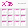 2018 Calendar - Week starts Monday