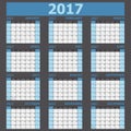 Calendar 2017 week starts on Sunday blue tone