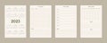 2023 calendar daily weekly monthly personal planner diary template minimalist trendy style, pastel beige olive natural color