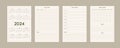 2024 calendar daily weekly monthly personal planner diary template minimalist trendy style, pastel beige olive natural color