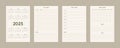 2025 calendar daily weekly monthly personal planner diary template minimalist trendy style, pastel beige olive natural color