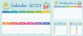 Calendar 2023 and weekly planner. To do list and My goals. Monday, Tuesday, Wednesday, Thursday, Friday, Saterday and