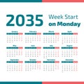 2035 Calendar with the weeks start on Monday Royalty Free Stock Photo