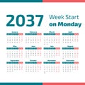 2037 Calendar with the weeks start on Monday Royalty Free Stock Photo