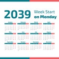 2039 Calendar with the weeks start on Monday Royalty Free Stock Photo