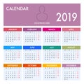 Pastel color Calendar for 2019 template design. Week Starts Monday