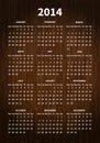 2014 calendar on wood texture