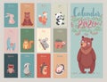 Calendar 2020 with Woodland characters. Cute forest animals