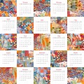 Calendar for 2022 year with abstract colorful patterns. Square design. Vector illustration