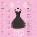 Calendar 2016 year.Black dress Silhouette