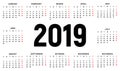 Calendar 2019 year. Black and white vector template. Week starts on Sunday. Basic grid. Pocket square calender. Ready design Royalty Free Stock Photo