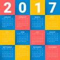 Calendar for 2017 Year on bright colorful background. Week starts from sunday. Modern Vector Design Print Template.