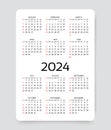 Calendar 2024 year. Calender layout grid of year planner. Vector illustration