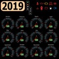 Calendar 2019 year from the car dashboard speedometer Royalty Free Stock Photo