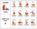 Calendar 2022 year with cute tigers. Chinese new year symbol. Covers and 12 month pages template. Isolated animal