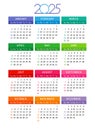 Calendar 2025 year editable template week start sunday with colored months