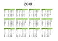 year 2038 calendar in English Royalty Free Stock Photo