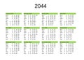 year 2044 calendar in English Royalty Free Stock Photo