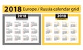 Calendar for 2018 year. European and Russian grids. Four columns