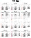 Calendar for 2020 year for every month