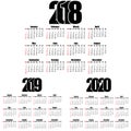 Calendar 2018,2019, 2020 year flat design, simple style.