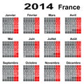 Calendar for 2014 year France. Royalty Free Stock Photo