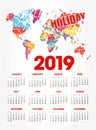 Calendar for 2019 year, HOLIDAY word Royalty Free Stock Photo