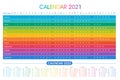 Calendar year 2021 horizontal vector design template. Rainbow design