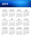 Calendar 2019 year on a white background. Week starts Sunday Royalty Free Stock Photo