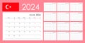 Calendar for 2024 year, organizer planner, 12 boards, months set. Wall layout. Clear template. Turkish