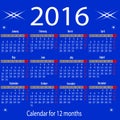 Calendar for 2016 year Royalty Free Stock Photo