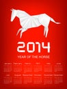 Calendar for the year 2014. Origami horse.tor. Royalty Free Stock Photo