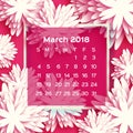 Calendar 2018 year. Pink White March. Origami flower. Paper cut style. Royalty Free Stock Photo