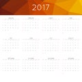 Calendar 2017 year simple style. Week starts from sunday. Royalty Free Stock Photo